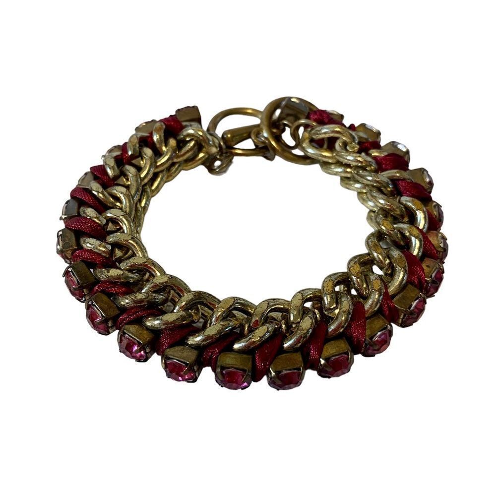 Thick Purple Stone & Gold Toned Chain Bracelet.